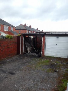 Burnt out garage after arson attack